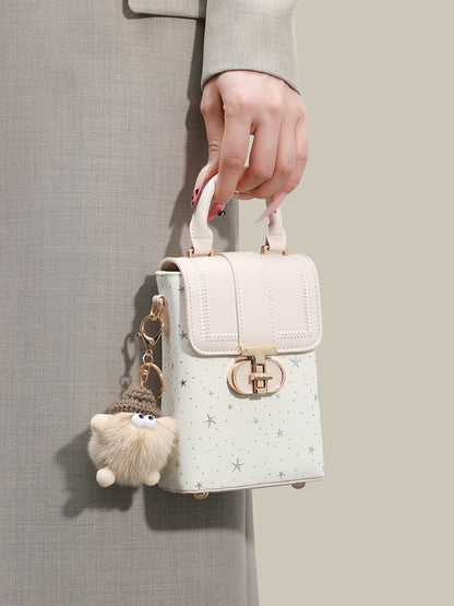 Romantic Star Vegan Eco-Leather Flap Mini Phone Handbag with Fluffy Charm
