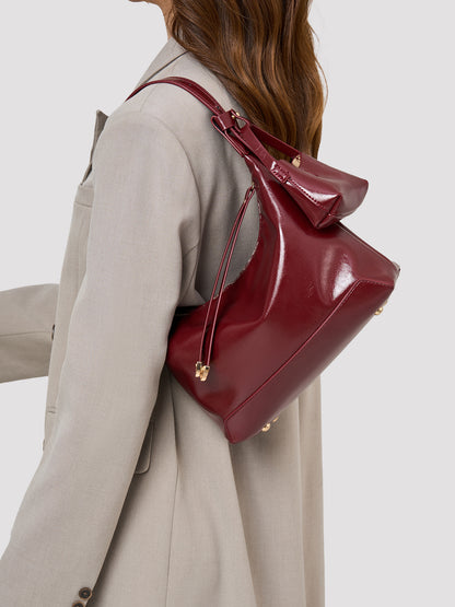 Retro Glossy Vegan Eco-Leather Hobo Bag with Mini Pouch