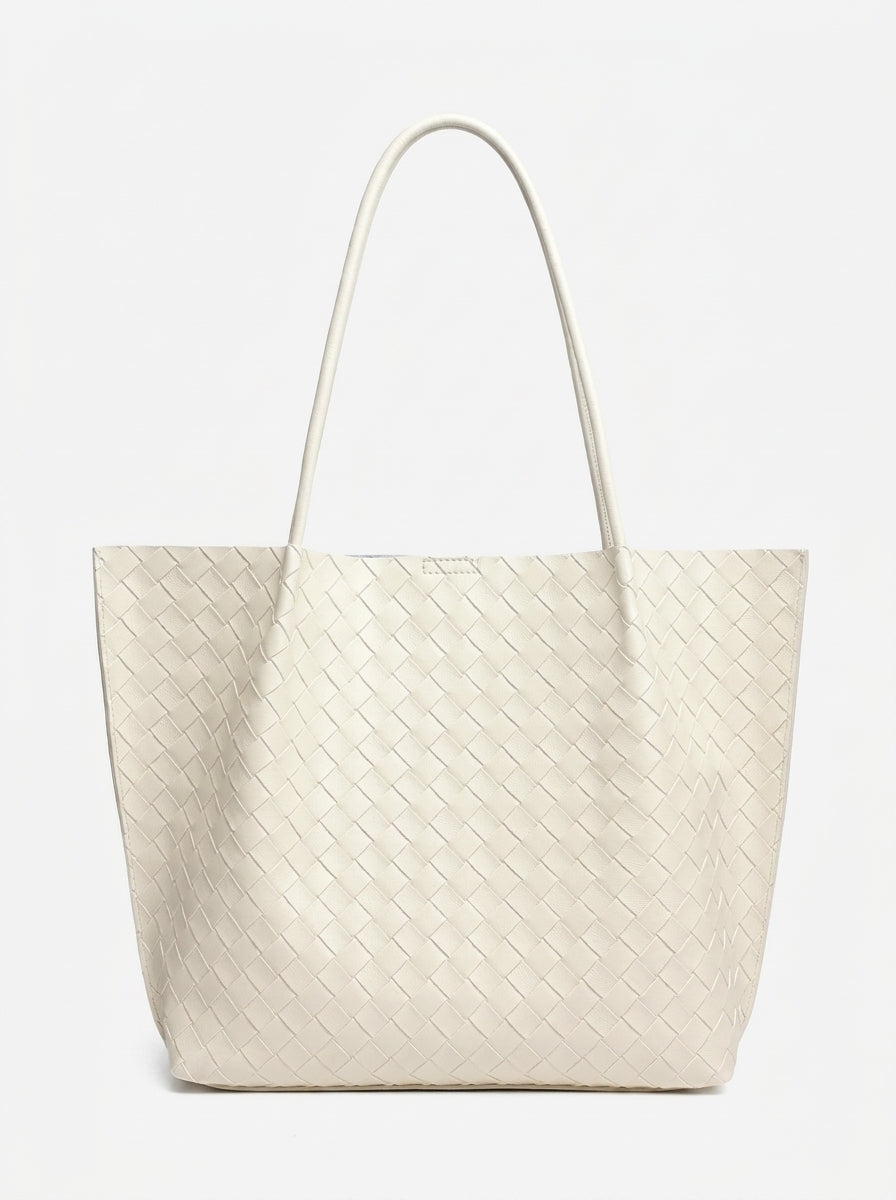 Minimalist Woven Genuine Leather Spacious Tote Clutch Bag
