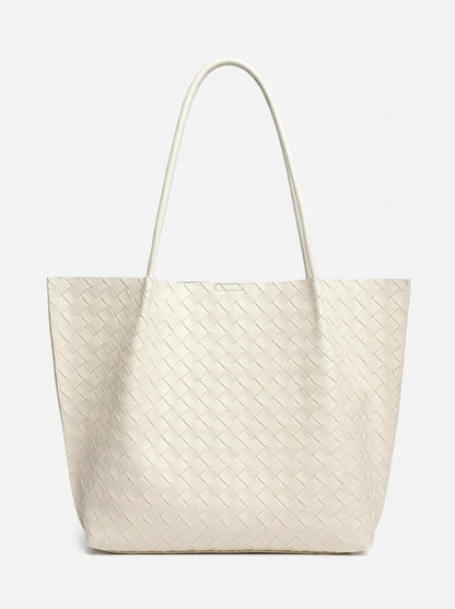 Minimalist Woven Genuine Leather Spacious Tote Clutch Bag