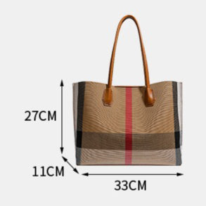 Classic British Plaid Colorblock Vegan Eco-Leather Tote Bag