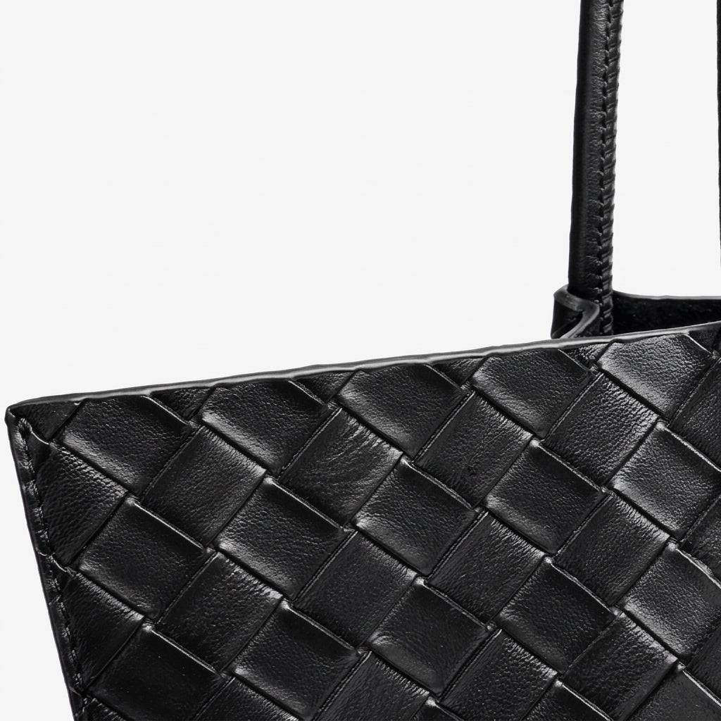 Minimalist Woven Genuine Leather Spacious Tote Clutch Bag
