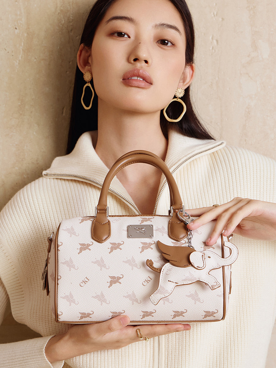 Borsa Boston di lusso a tracolla vintage con motivo Flying Elephant e monogramma