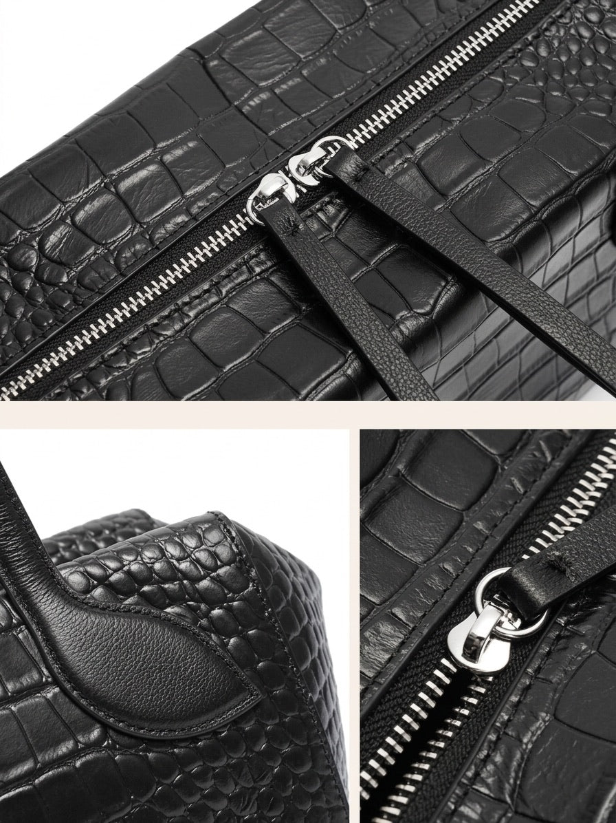 Sleek Luxe Croc Embossed Genuine Leather Bowling Clutch Bag