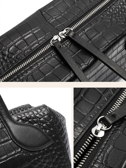 Sleek Luxe Croc Embossed Genuine Leather Bowling Clutch Bag
