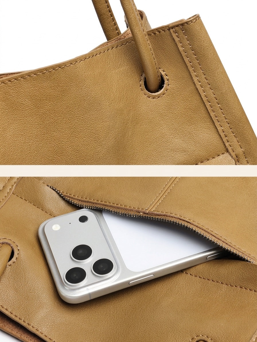 Artisanal Soft Genuine Leather Tote Clutch Bag