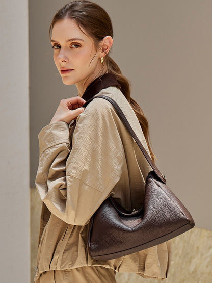 Nonchalant Lychee-Grain Genuine Leather Crossbody Hobo Bag