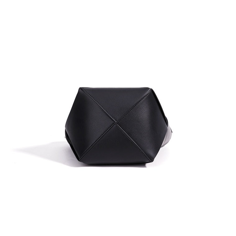 Refined Geometric Woven Genuine Leather Mini Bucket Clutch Bag