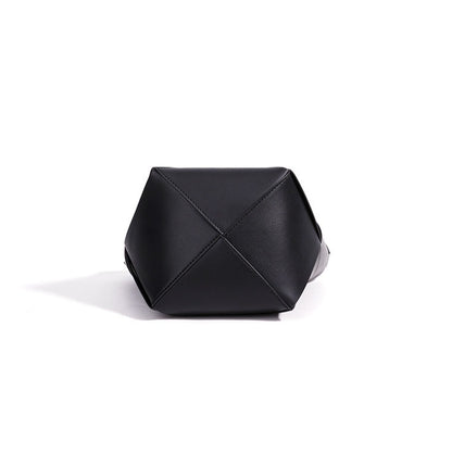 Refined Geometric Woven Genuine Leather Mini Bucket Clutch Bag