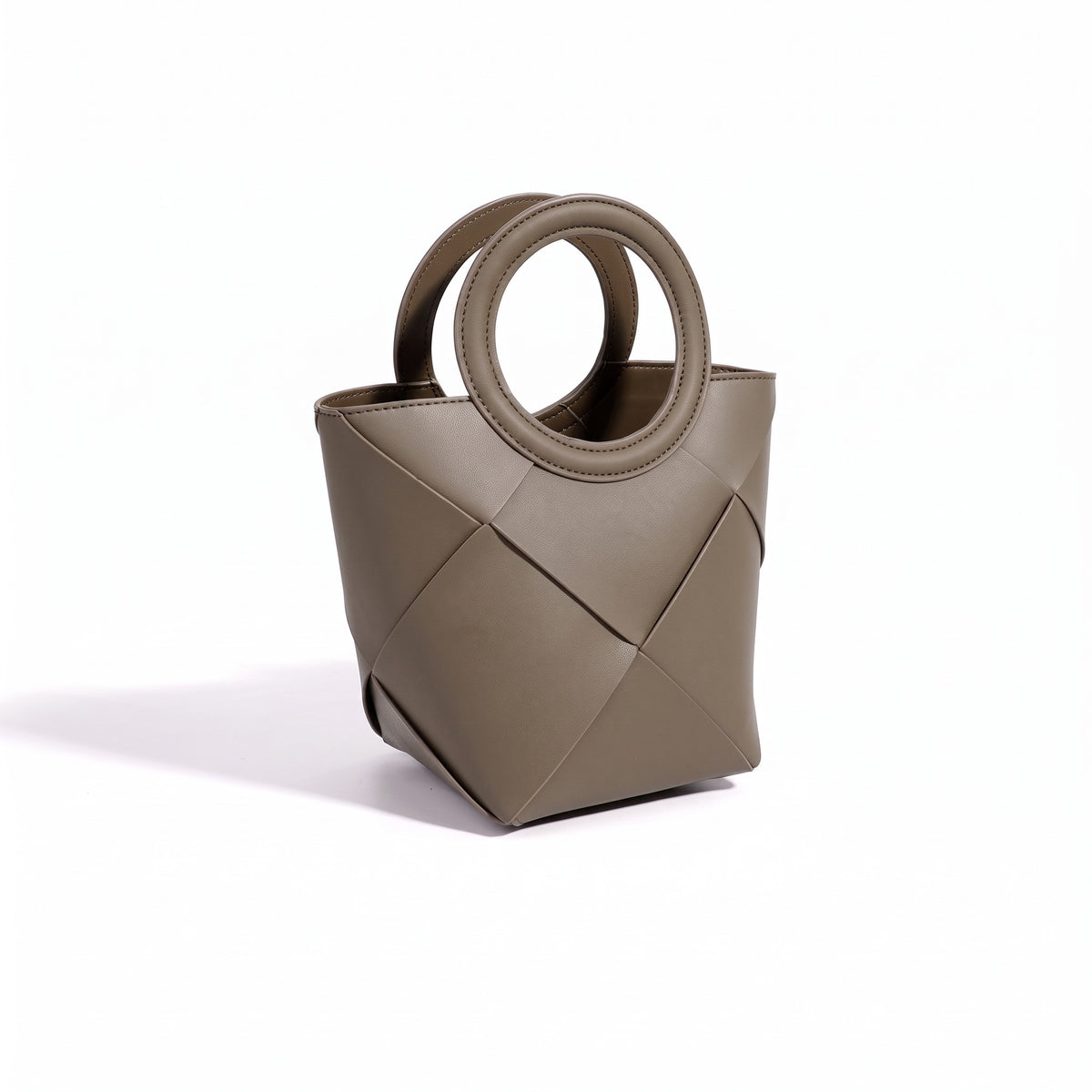Refined Geometric Woven Genuine Leather Mini Bucket Clutch Bag
