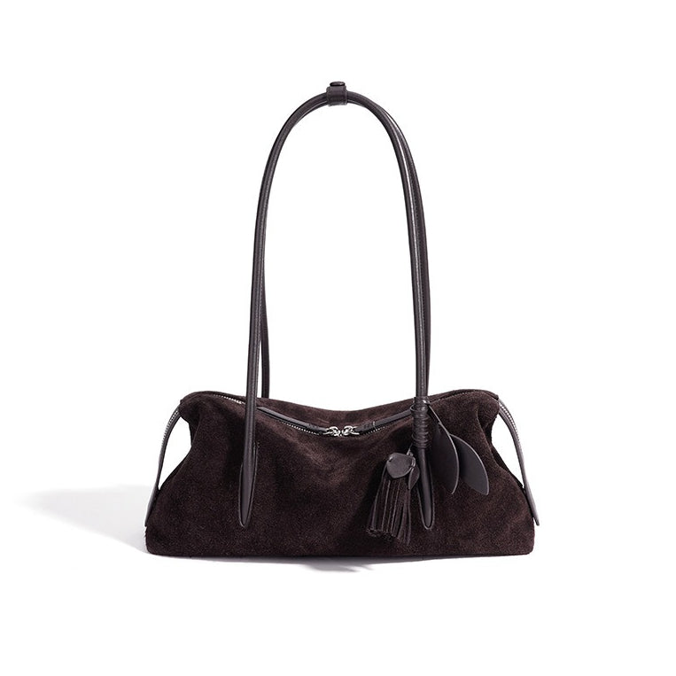 Chic Matte Genuine Leather Baguette Clutch Bag