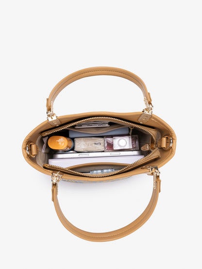 Refined Golden Elephant Motif Vegan Eco-Leather Bucket Clutch Bag