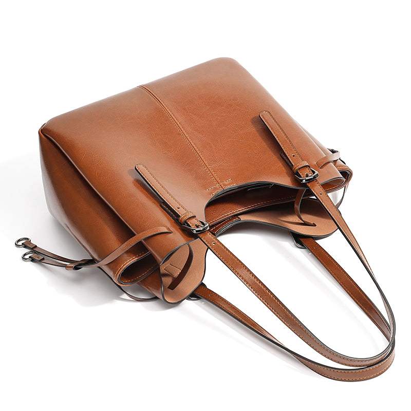 Classic Maillard Genuine Leather Large Capacity Tote Clutch Bag