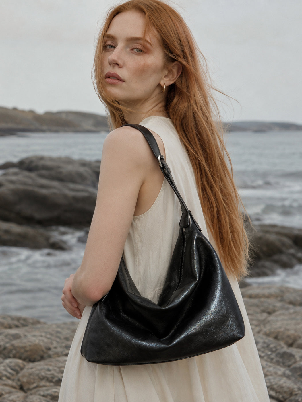 Supple Slouchy Genuine Leather Crescent Hobo Clutch Bag
