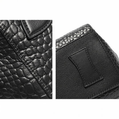 Sleek Luxe Croc Embossed Genuine Leather Bowling Clutch Bag