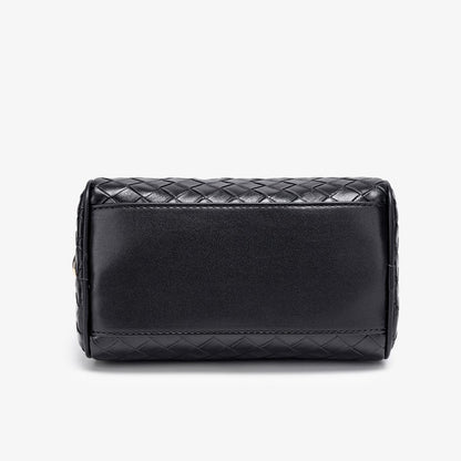 Exquisite Woven Vegan Eco-Leather Boston Clutch Bag with Playful Teddy Charm