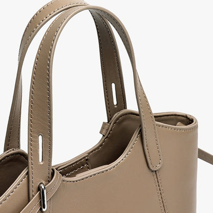 Sleek Genuine Leather Mini Bucket Clutch Bag with Adjustable Straps