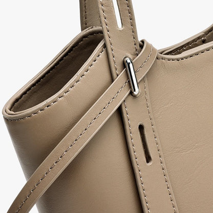 Sleek Genuine Leather Mini Bucket Clutch Bag with Adjustable Straps