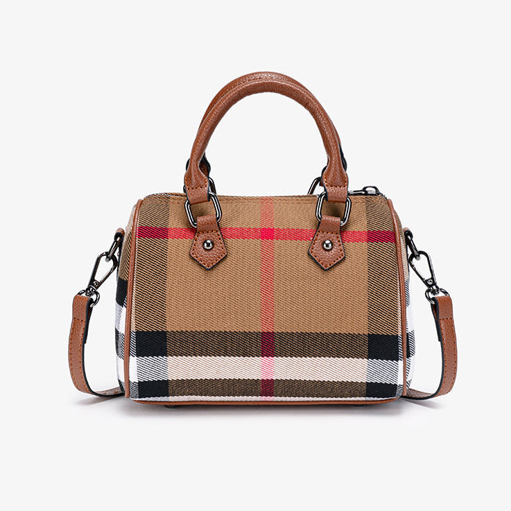 Iconic British Plaid Vegan Eco-Leather Boston Clutch Bag