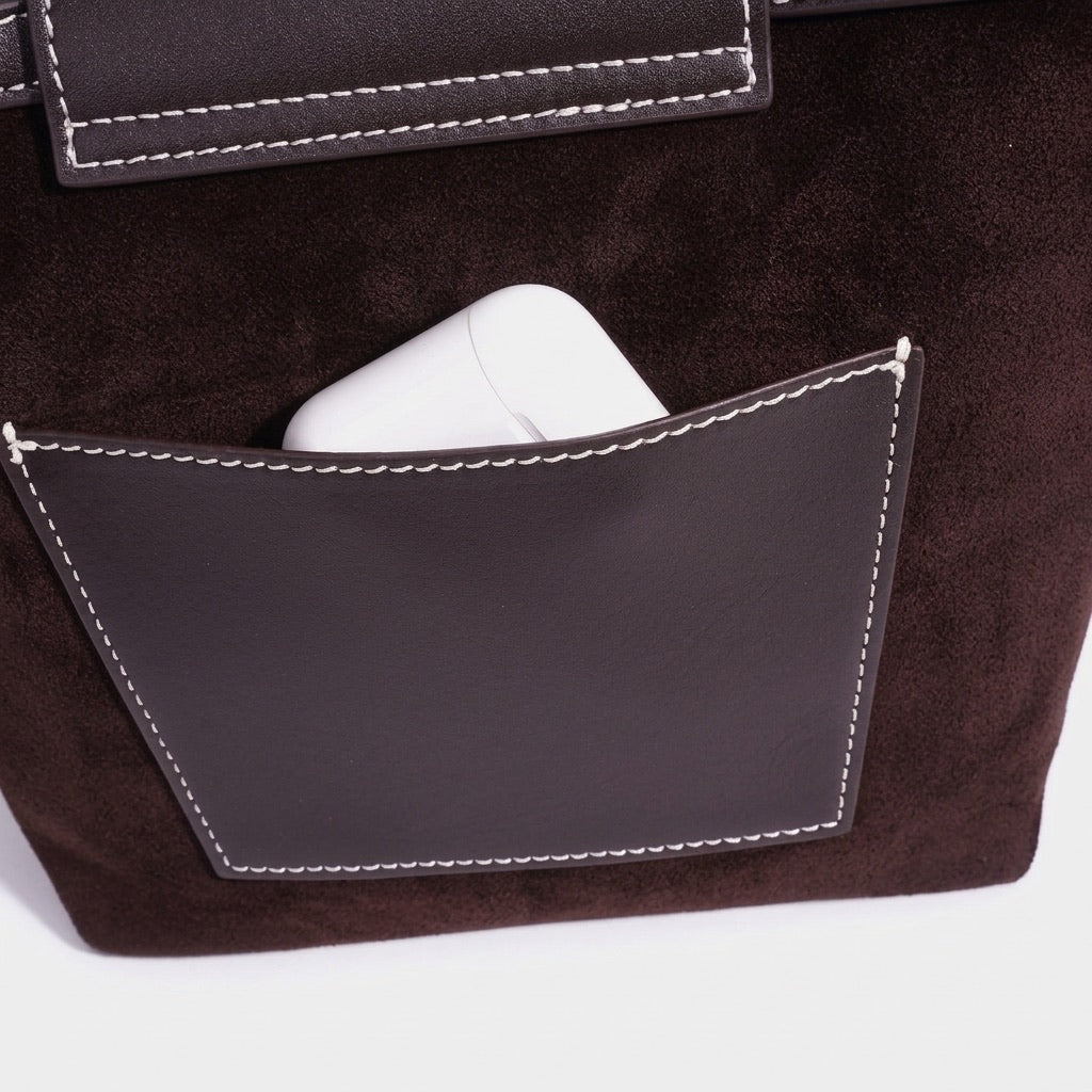 Urban Suede Genuine Leather Mini Tote Clutch Bag