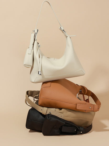 The Ethereal Slouchy Genuine Leather Bag - Minimalist Pebbled Hobo with Mini Pouch