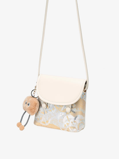 Ethereal Crane Pattern Vegan Eco-Leather Mini Flap Clutch Bag
