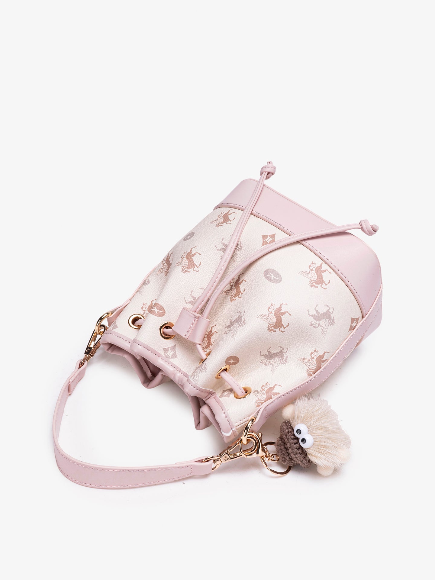 Ethereal Pegasus Pattern Vegan Eco-Leather Bucket Clutch Bag with Lovely Charm