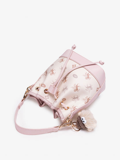 Ethereal Pegasus Pattern Vegan Eco-Leather Bucket Clutch Bag with Lovely Charm