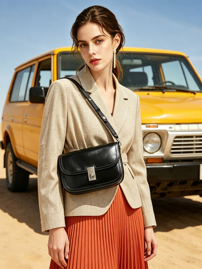Borsa vintage a spalla e messenger in vera pelle liscia di vacchetta