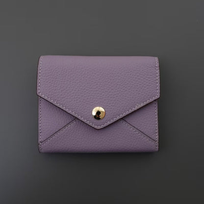 Envelope-Designed Genuine Leather Short Wallet