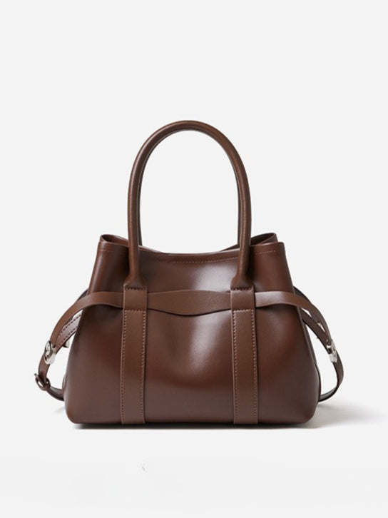 Italian Luxury Plain Genuine Leather Cowhide Large Tote Crossbody Bag