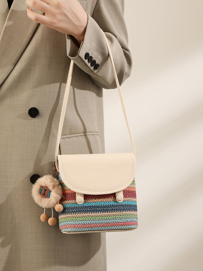 Vibrant Striped Woven Vegan Eco-Leather Compact Clutch Bag with Playful Charm