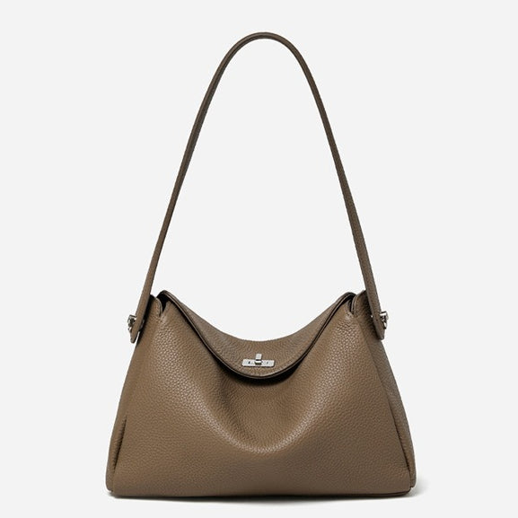 Nonchalant Lychee-Grain Genuine Leather Crossbody Hobo Bag