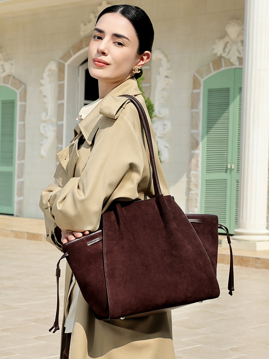 Vintage Slouchy Suede Genuine Leather Tote Clutch Bag