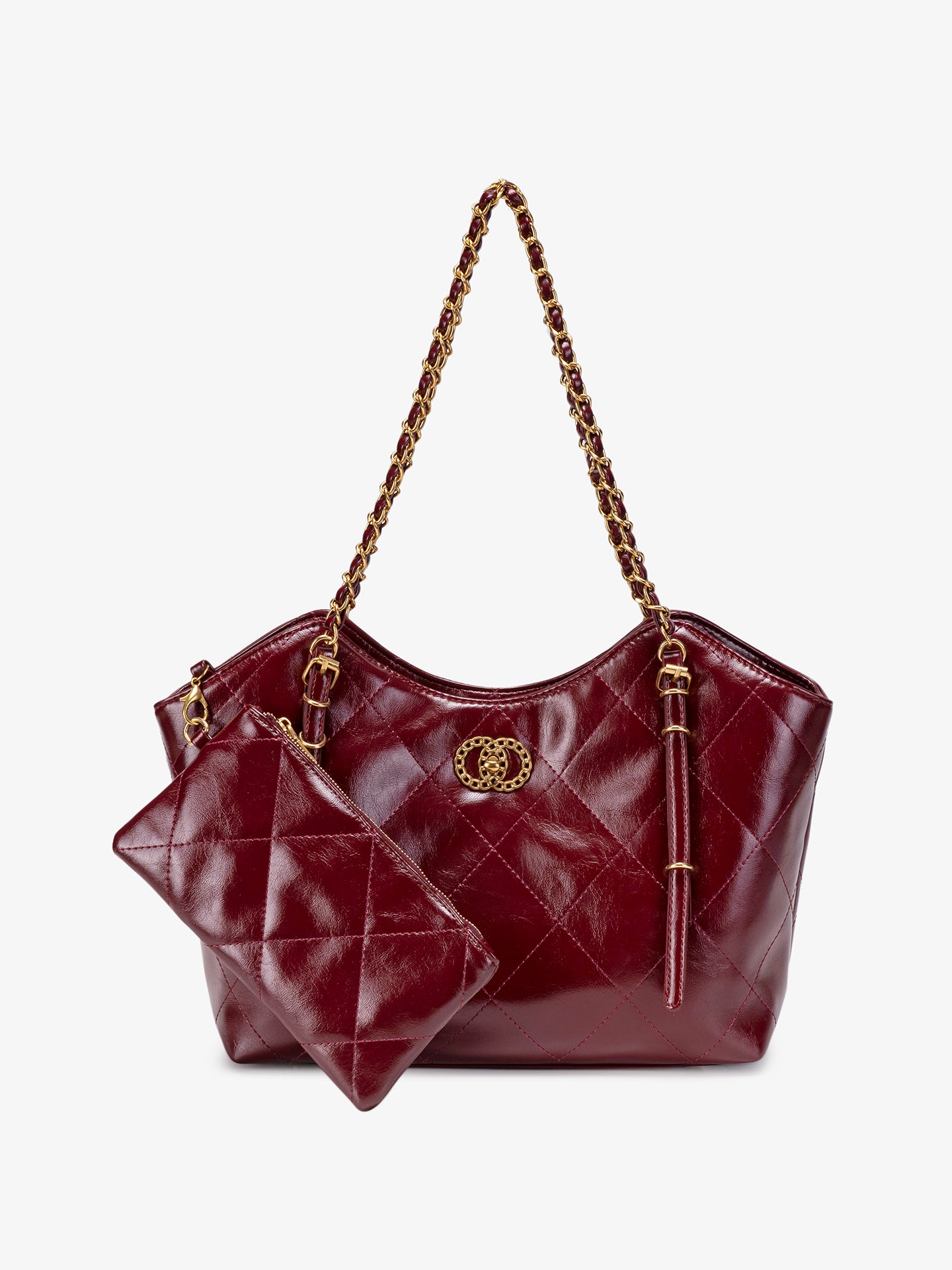 Sculpted Quilted Vegan Eco-Leather Chain Tote Bag