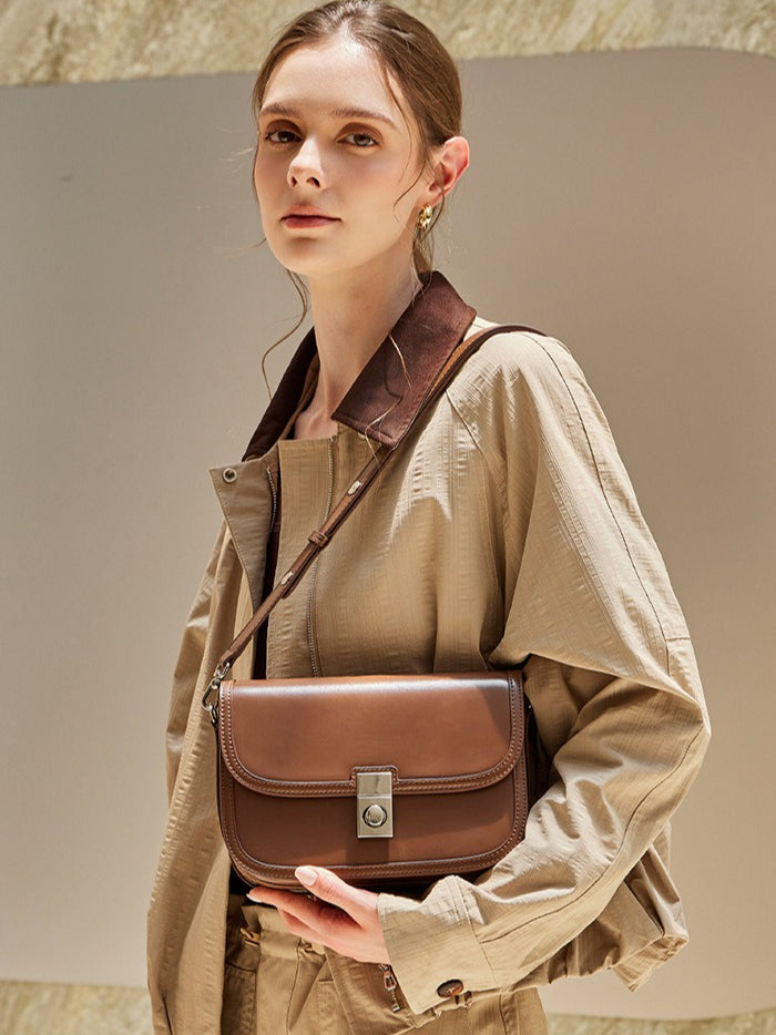Vintage Sleek Plain Cowhide Genuine Leather Shoulder Messenger Bag
