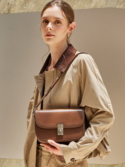 Vintage Sleek Plain Cowhide Genuine Leather Shoulder Messenger Bag
