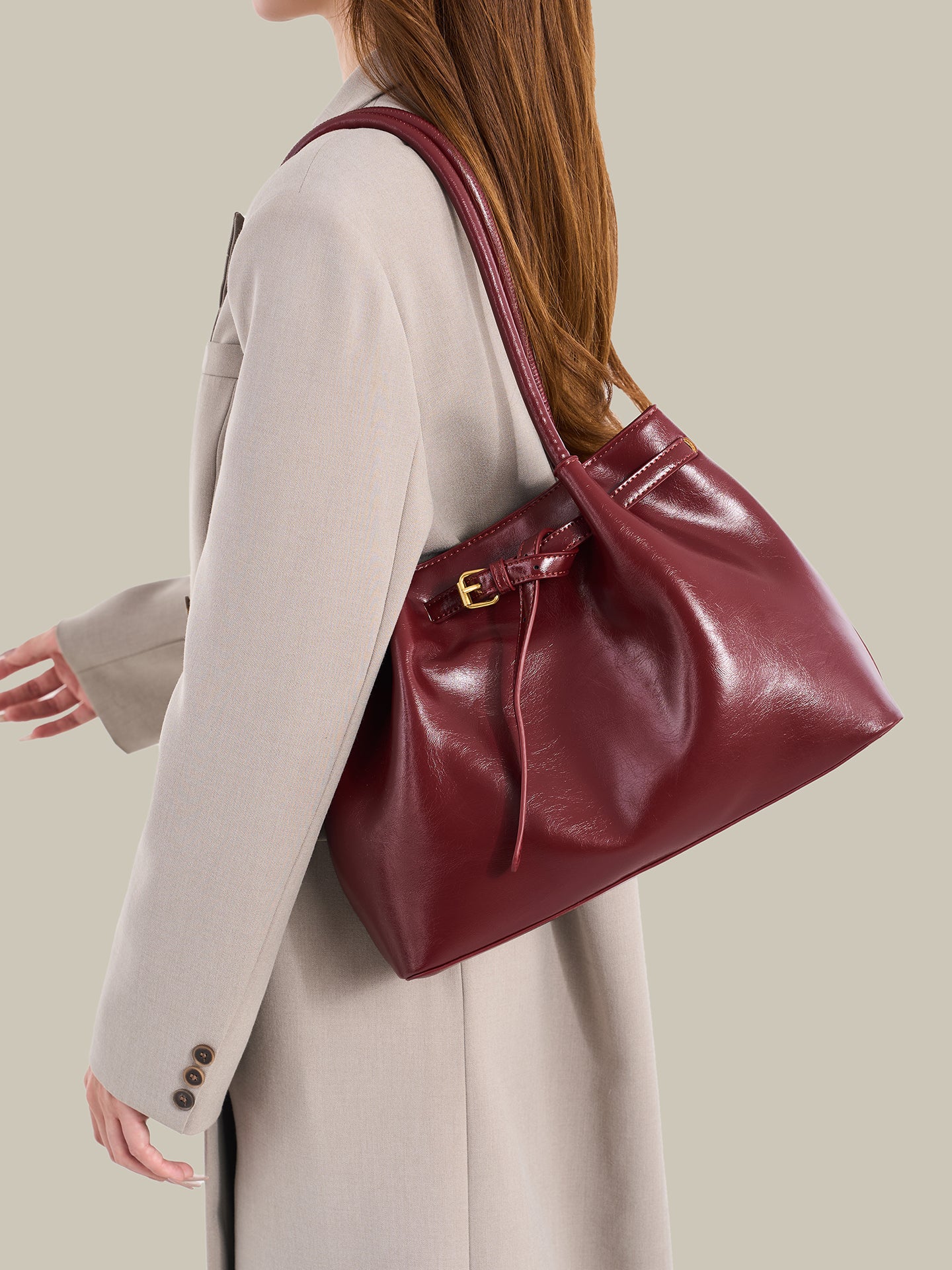 Minimalist Glossy Vegan Eco-Leather Tote Clutch Bag