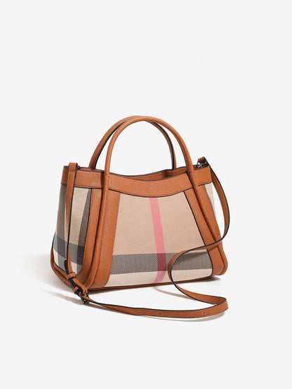 Sophisticated British Plaid Vegan Eco-Leather Tote Clutch Bag