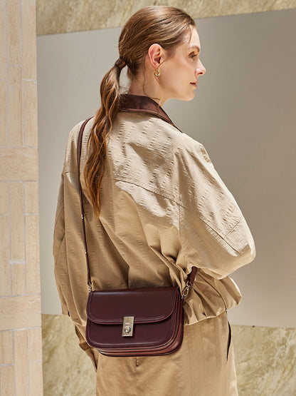 Borsa vintage a spalla e messenger in vera pelle liscia di vacchetta