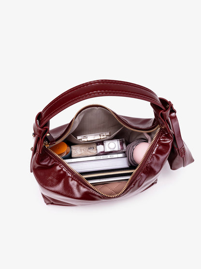 Retro Glossy Vegan Eco-Leather Hobo Bag with Mini Pouch