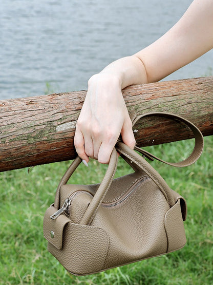 Architectural Pebbled Genuine Leather Boston Clutch Bag