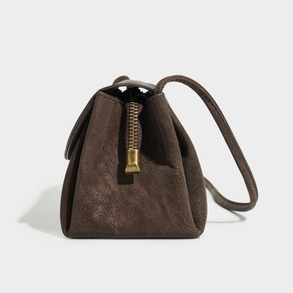 Distressed Sculptured Genuine Matte Cowhide Trapezoid Bag