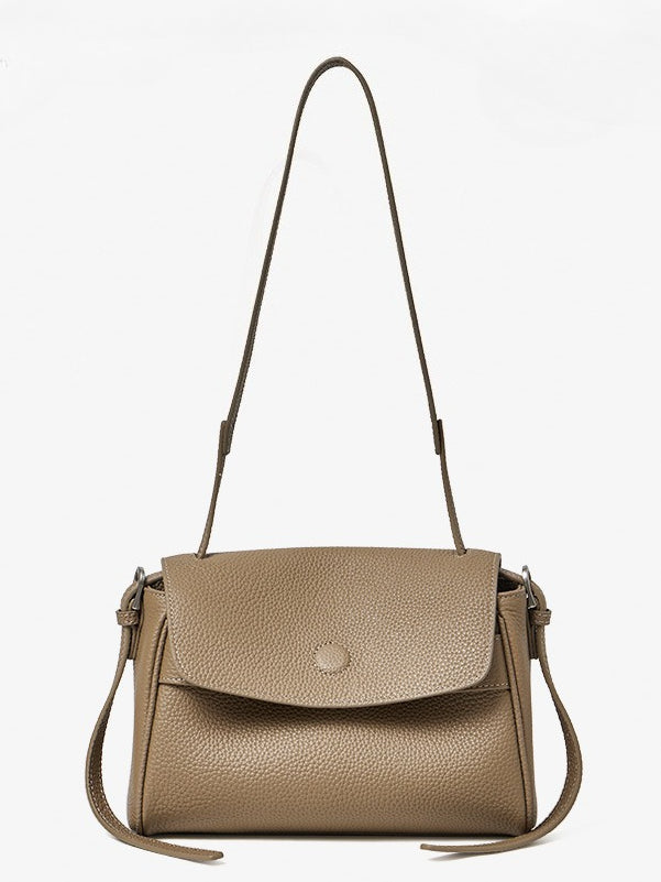Sac bandoulière à rabat en cuir véritable grain litchi avec bandoulière réglable