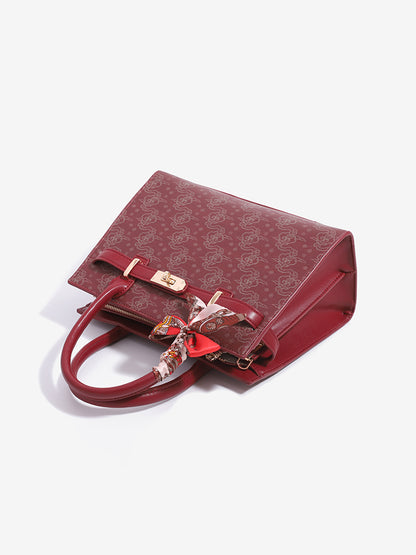 Modern Cloud Motif Vegan Eco-Leather Clutch Bag with Silk Scarf Charm