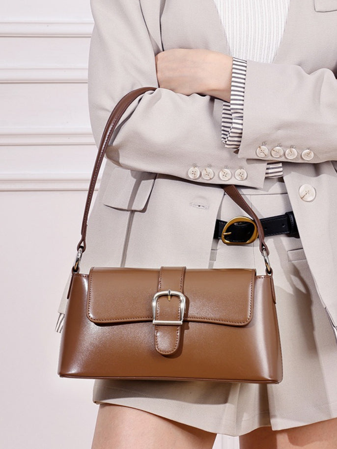 Retro Genuine Leather Baguette Clutch Bag
