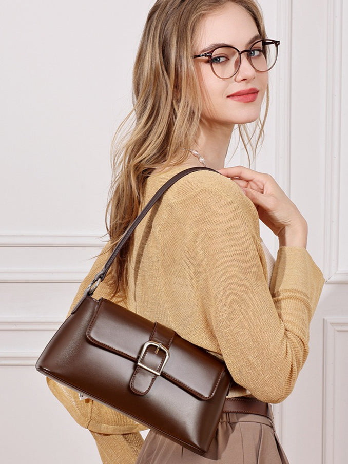 Retro Genuine Leather Baguette Clutch Bag