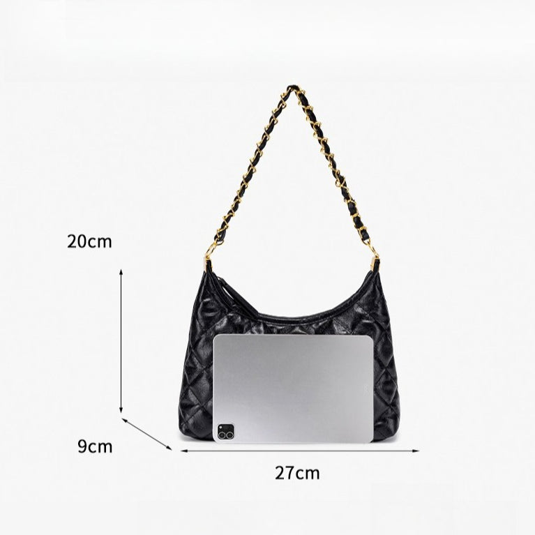 Classic Quilted Vegan Eco-Leather Chain Hobo Clutch Bag