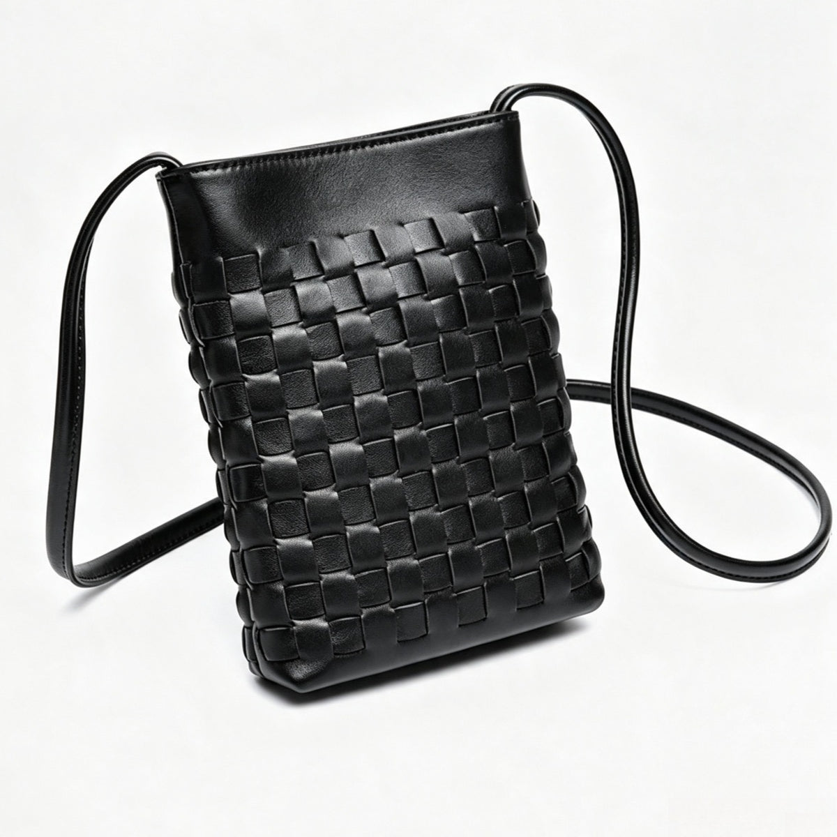 Mini bolso de mano tipo clutch de piel de oveja serena, tejido, para teléfono