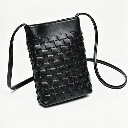 Mini bolso de mano tipo clutch de piel de oveja serena, tejido, para teléfono